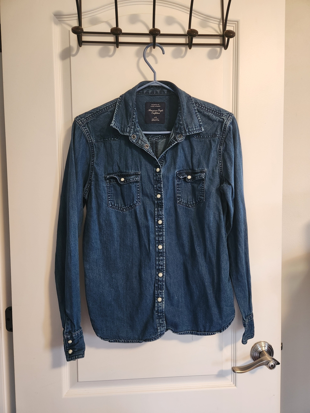 American Eagle Outfitters Dark Blue Denim Button-Up Shirt Jacket